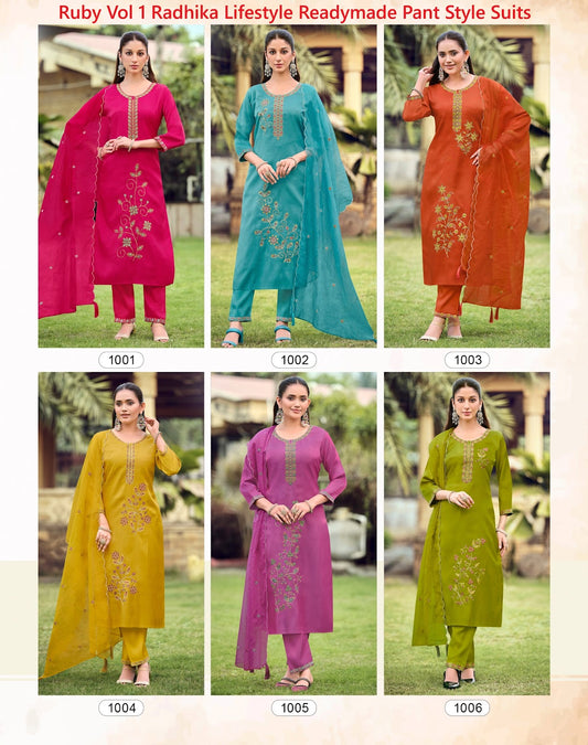 Ruby Vol 1 Radhika Lifestyle Roman Readymade Pant Style Suits Wholesaler