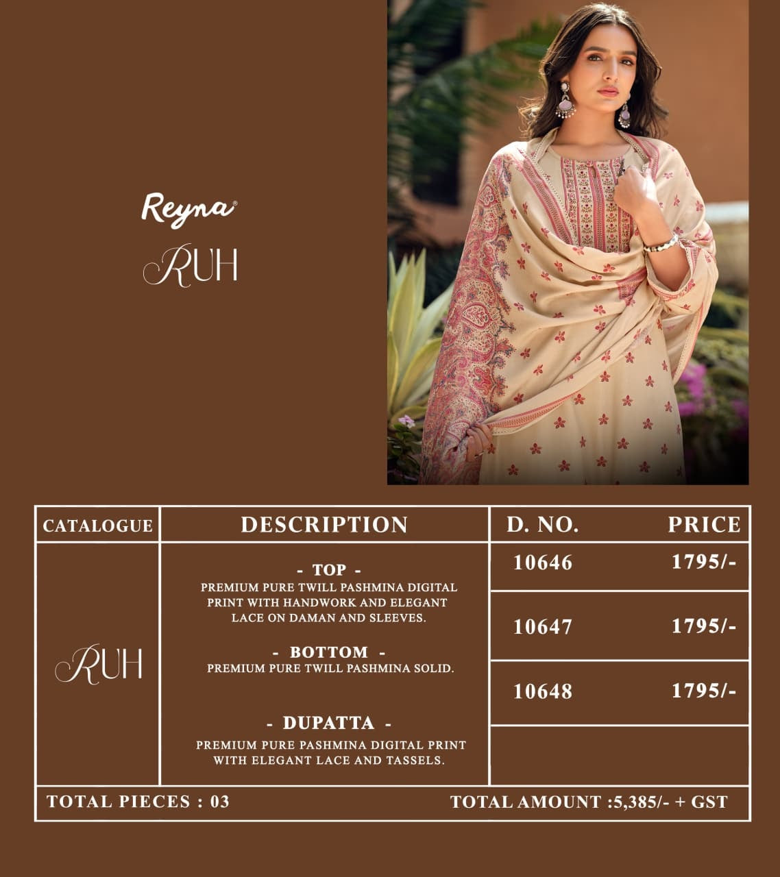 Ruh Reyna Twill Pashmina Suits Wholesaler Gujarat