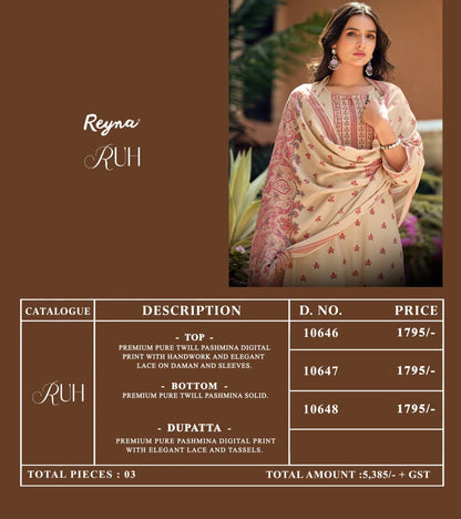Ruh Reyna Twill Pashmina Suits Wholesaler Gujarat