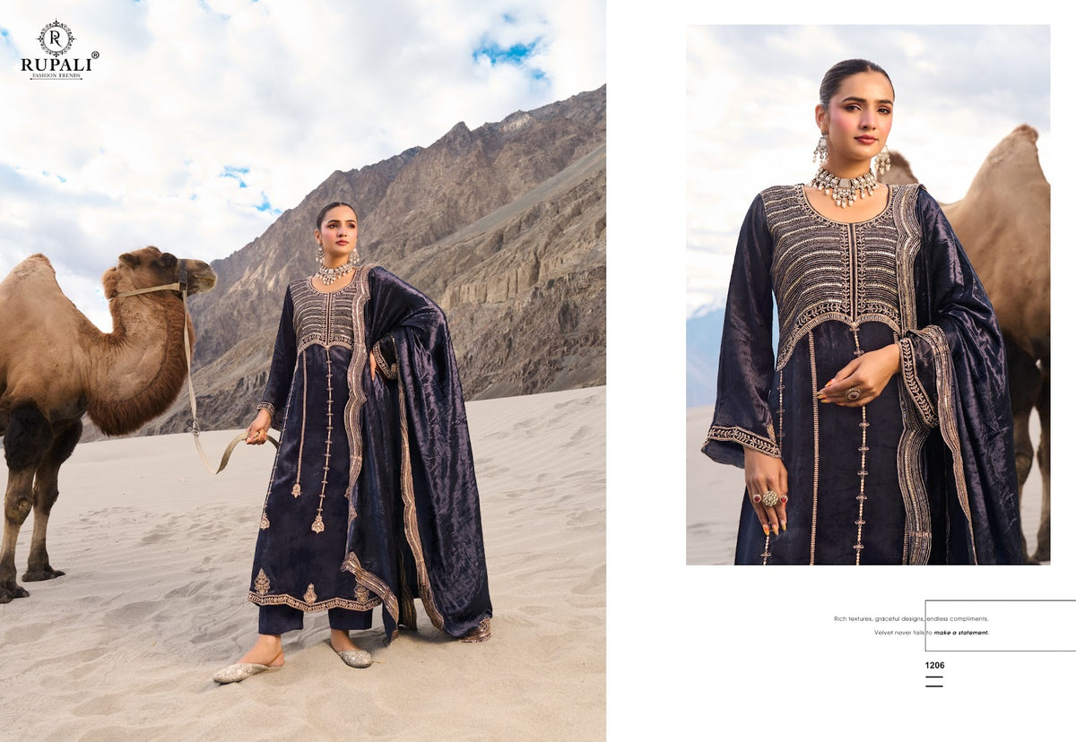 Ruhaab Rupali Viscose Velvet Suits Exporter Gujarat