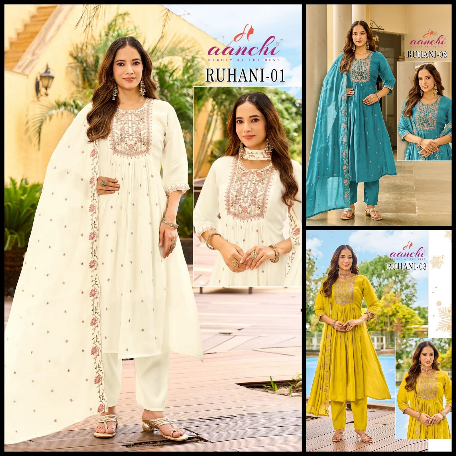 Ruhani Aanchi Mul Chanderi Readymade Anarkali Suits Exporter
