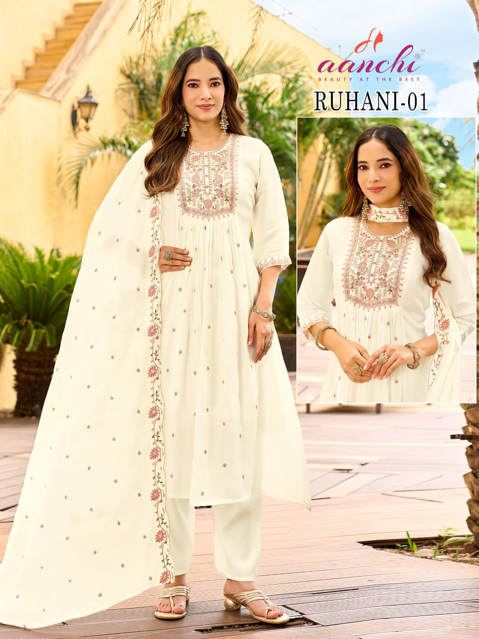 Ruhani Aanchi Mul Chanderi Readymade Anarkali Suits Exporter