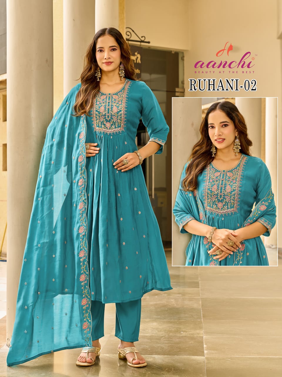 Ruhani Aanchi Mul Chanderi Readymade Anarkali Suits Exporter