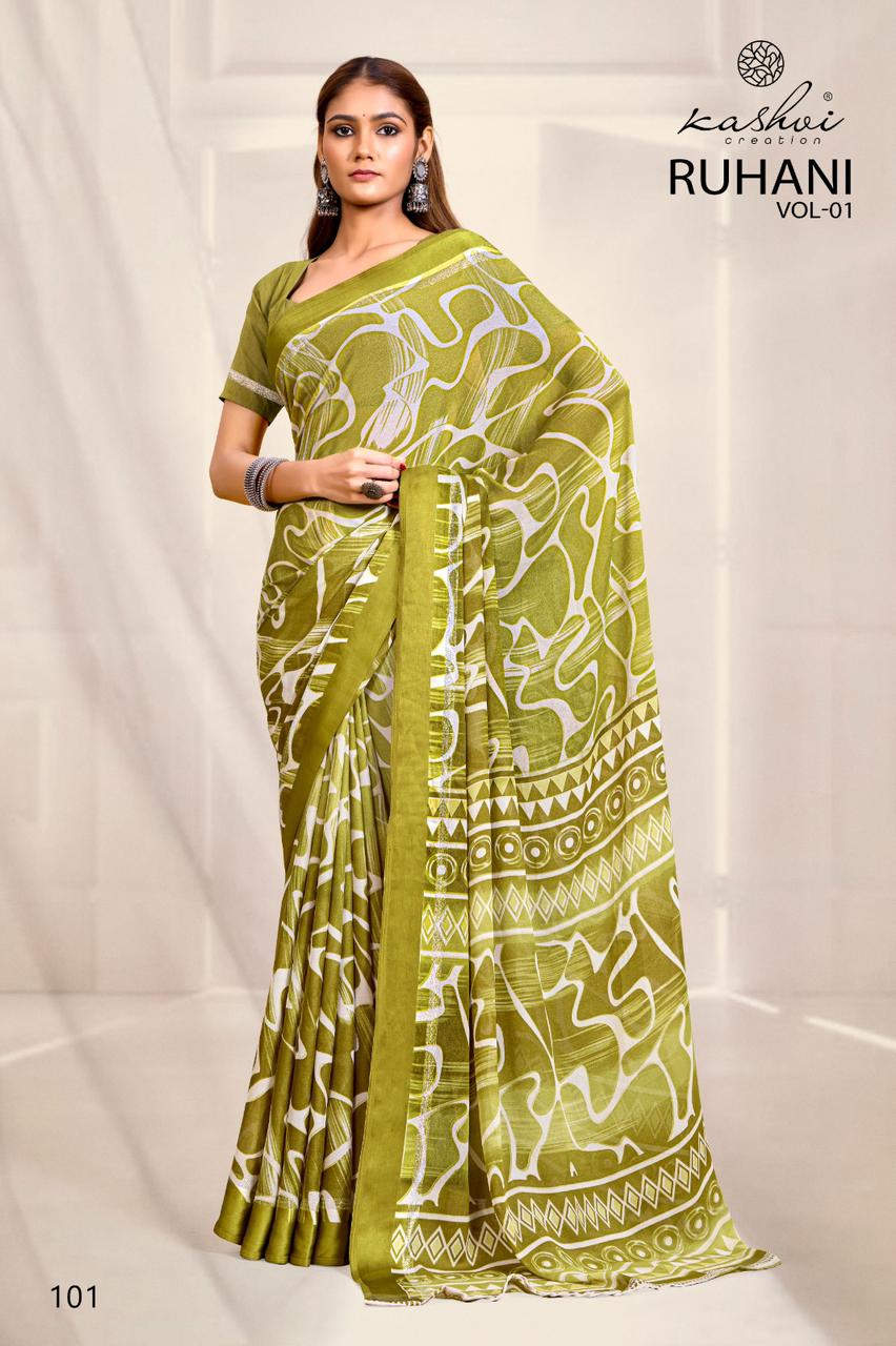 Ruhani Kashvi Creation Dull Moss Sarees Exporter Ahmedabad