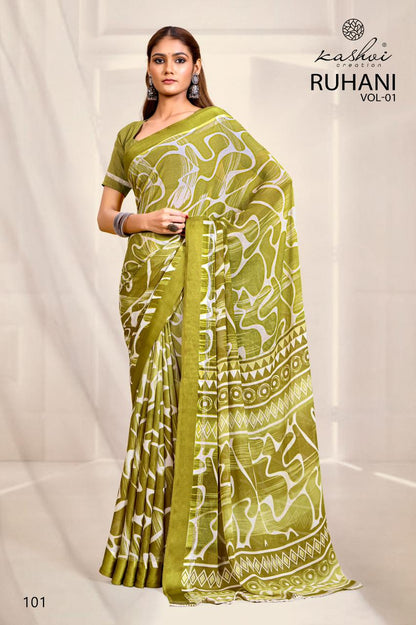Ruhani Kashvi Creation Dull Moss Sarees Exporter Ahmedabad