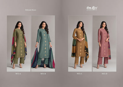 Ruhani Raas Omtex Muslin Jacquard Pant Style Suits Wholesale