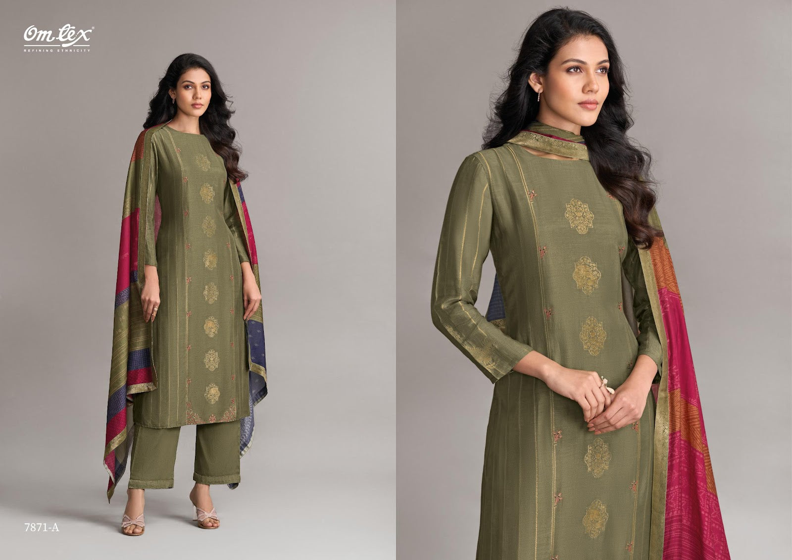Ruhani Raas Omtex Muslin Jacquard Pant Style Suits Wholesale