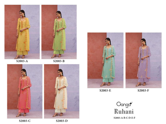 Ruhani S2003 Ganga Bemberg Silk Plazzo Style Suits Supplier Gujarat