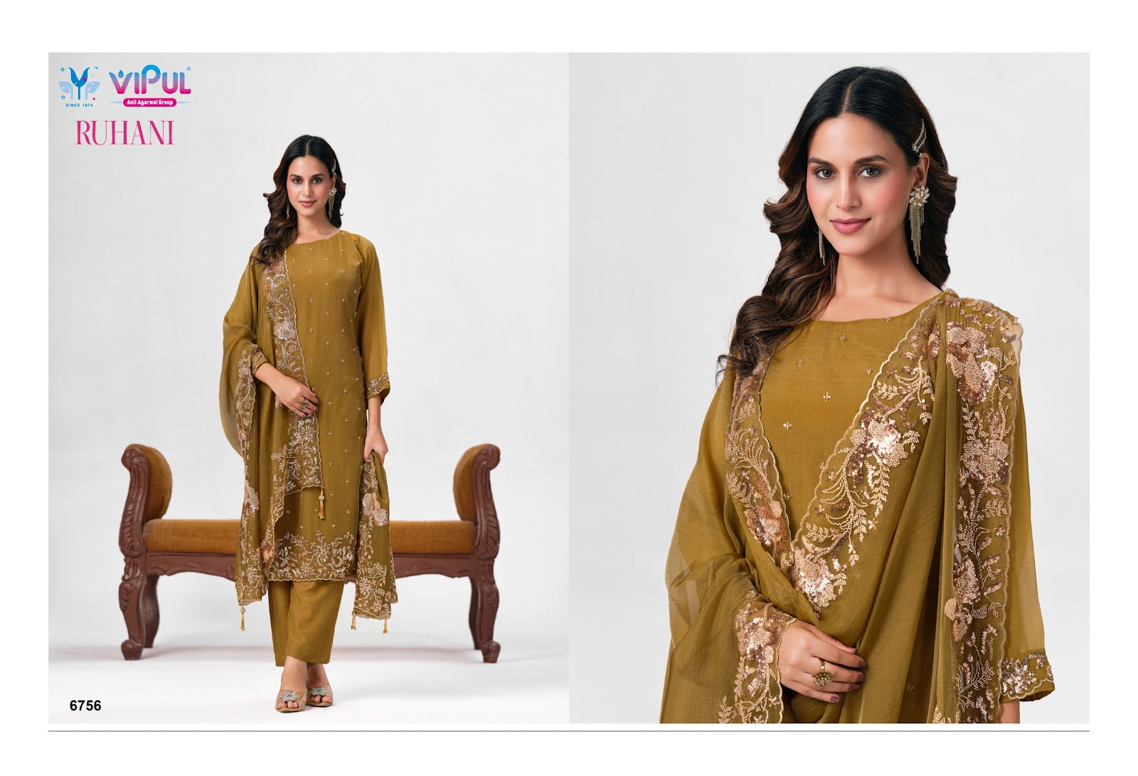 Ruhani Vipul Chiffon Pant Style Suits Wholesaler Ahmedabad