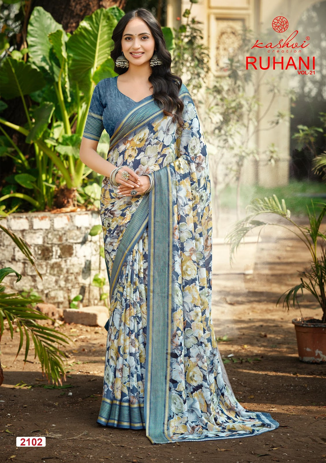 Ruhani Vol 21 Kashvi Creation Dull Moss Sarees Supplier Ahmedabad
