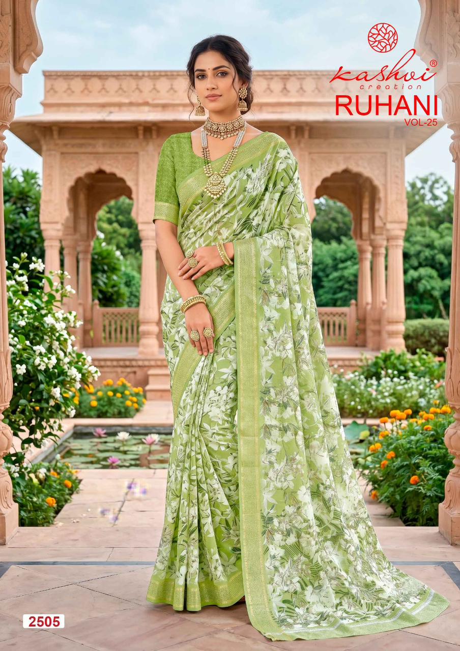 Ruhani Vol 25 Kashvi Creation Dull Moss Sarees Wholesale