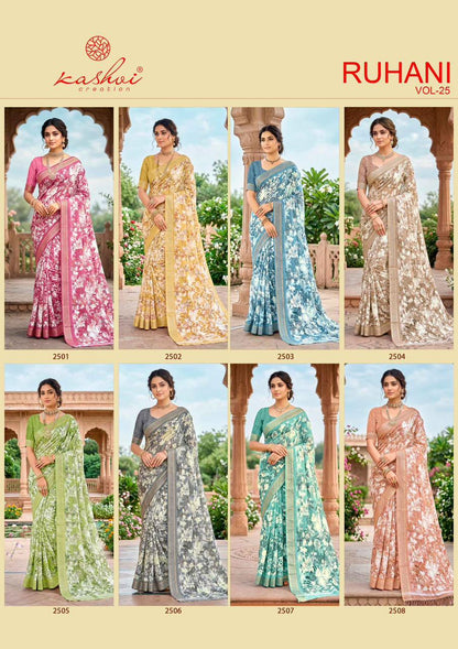 Ruhani Vol 25 Kashvi Creation Dull Moss Sarees Wholesale