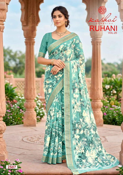 Ruhani Vol 25 Kashvi Creation Dull Moss Sarees Wholesale