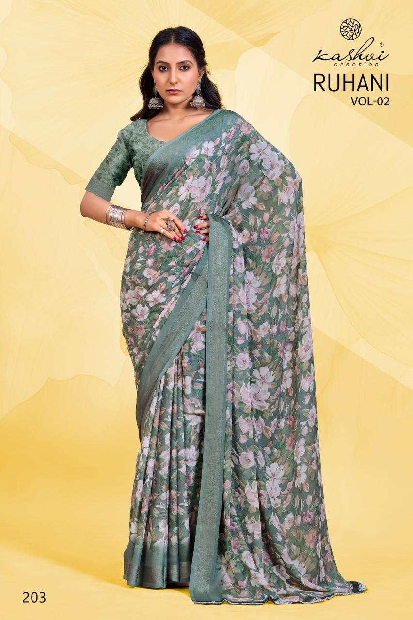 Ruhani Vol 2 Kashvi Creation Dull Moss Sarees Supplier