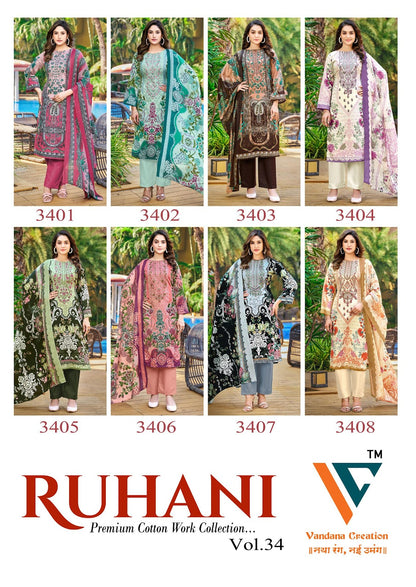 Ruhani Vol 34 Vandana Creation Cotton Karachi Salwar Suits Wholesaler India