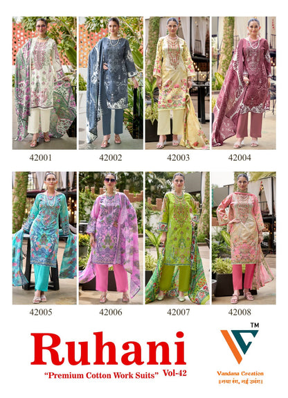 Ruhani Vol 42 Vandana Creation Mix Cotton Karachi Salwar Suits Wholesaler Ahmedabad