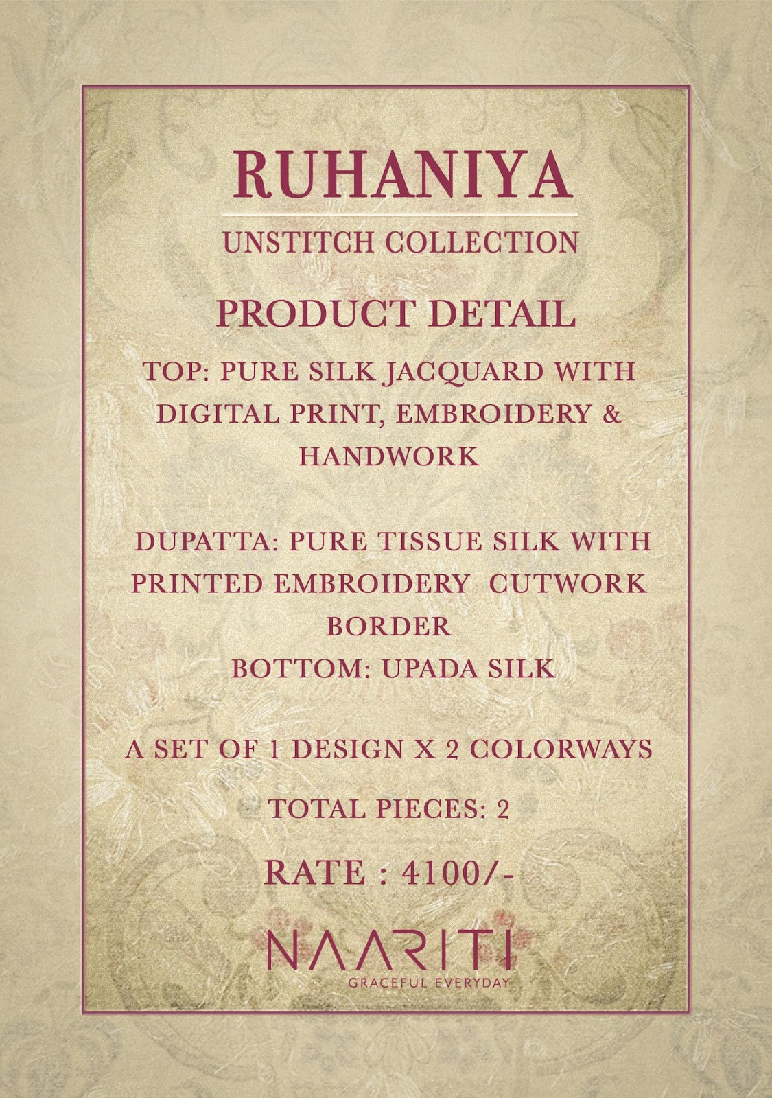 Ruhaniya Naariti Pure Silk Plazzo Style Suits Exporter Gujarat