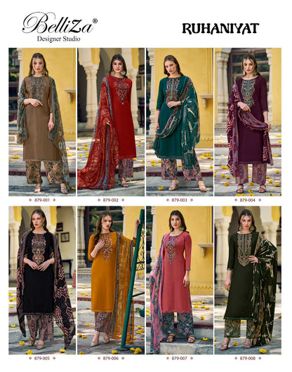 Ruhaniyat 879 Series Belliza Designer Studio Viscose Rayon Salwar Suits Wholesaler Ahmedabad