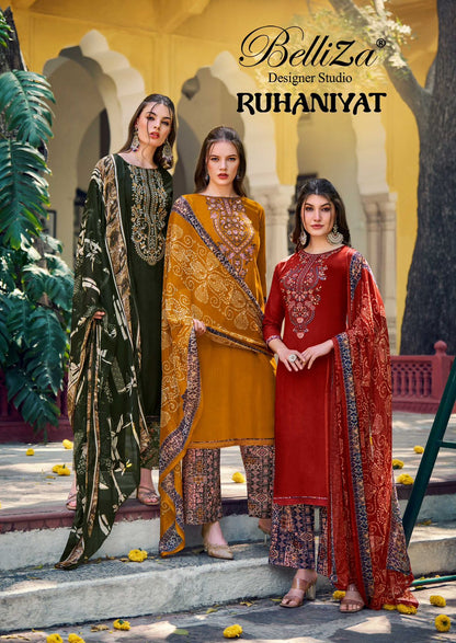 Ruhaniyat 879 Series Belliza Designer Studio Viscose Rayon Salwar Suits Wholesaler Ahmedabad