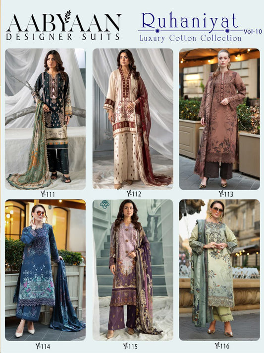 Ruhaniyat Vol 10 Aabyaan Cotton Karachi Salwar Suits Exporter Gujarat