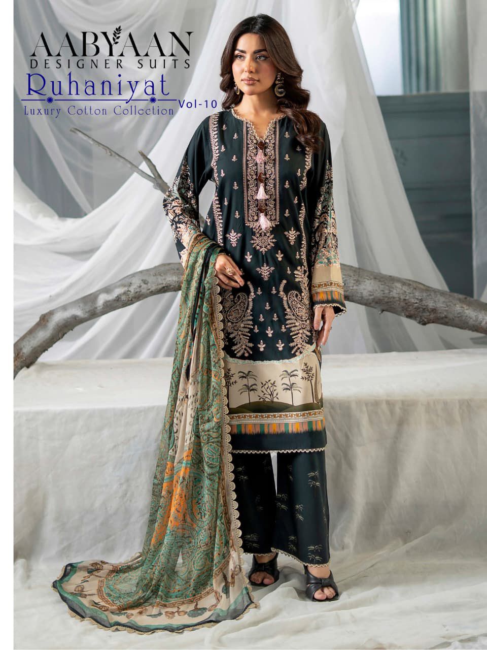 Ruhaniyat Vol 10 Aabyaan Cotton Karachi Salwar Suits Exporter Gujarat