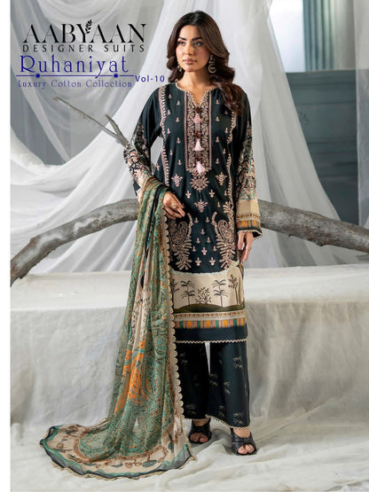 Ruhaniyat Vol 10 Aabyaan Cotton Karachi Salwar Suits Exporter Gujarat