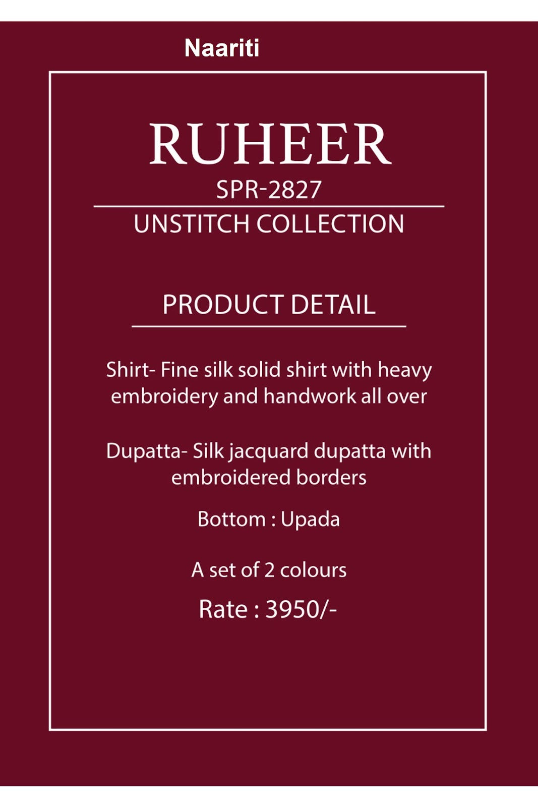 Ruheer 2827 Naariti Silk Pant Style Suits Exporter Ahmedabad