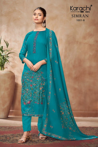 Ruhi-Simran-Kareena Karachi Prints Jam Satin Pant Style Suits Wholesale