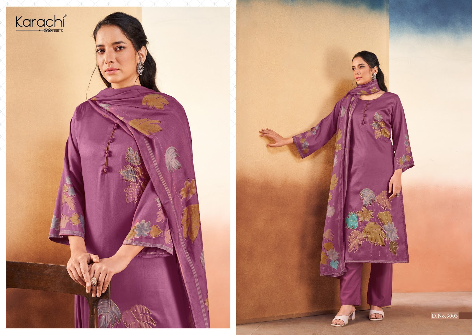 Ruhi-Simran-Kareena Karachi Prints Jam Satin Pant Style Suits Wholesale