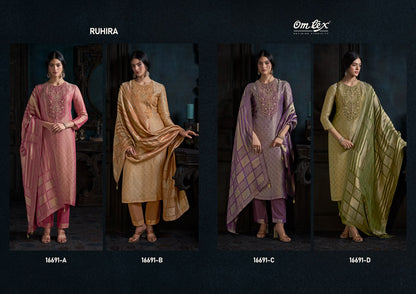 Ruhira Omtex Silk Jacquard Pant Style Suits Supplier Ahmedabad