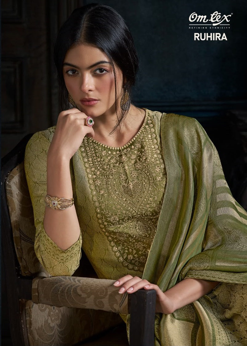Ruhira Omtex Silk Jacquard Pant Style Suits Supplier Ahmedabad
