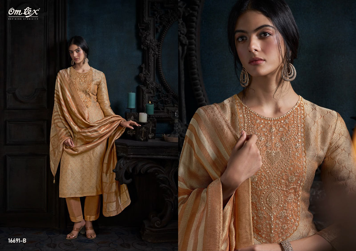 Ruhira Omtex Silk Jacquard Pant Style Suits Supplier Ahmedabad
