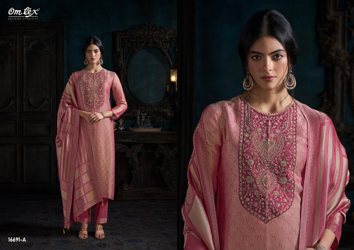 Ruhira Omtex Silk Jacquard Pant Style Suits Supplier Ahmedabad