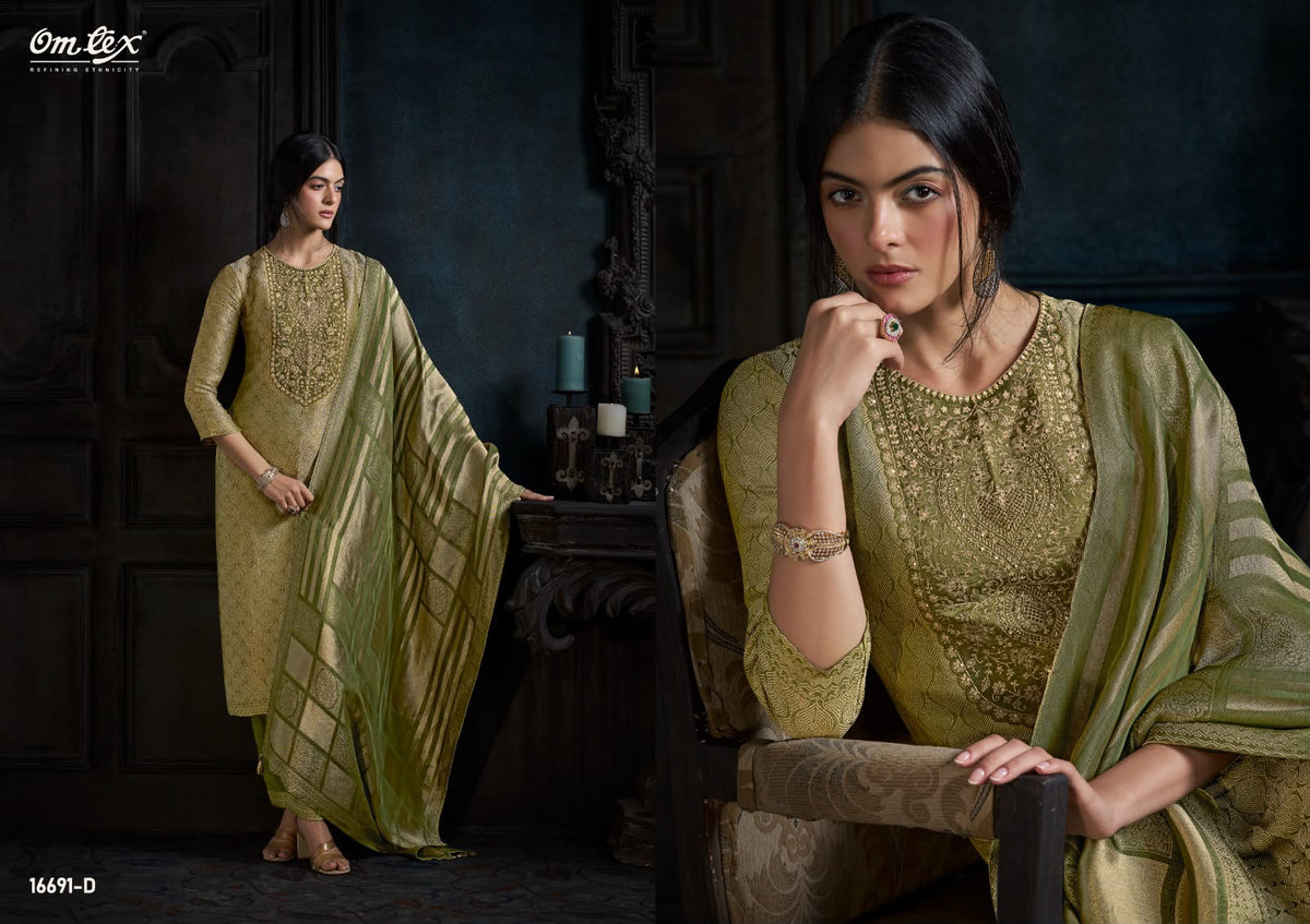 Ruhira Omtex Silk Jacquard Pant Style Suits Supplier Ahmedabad
