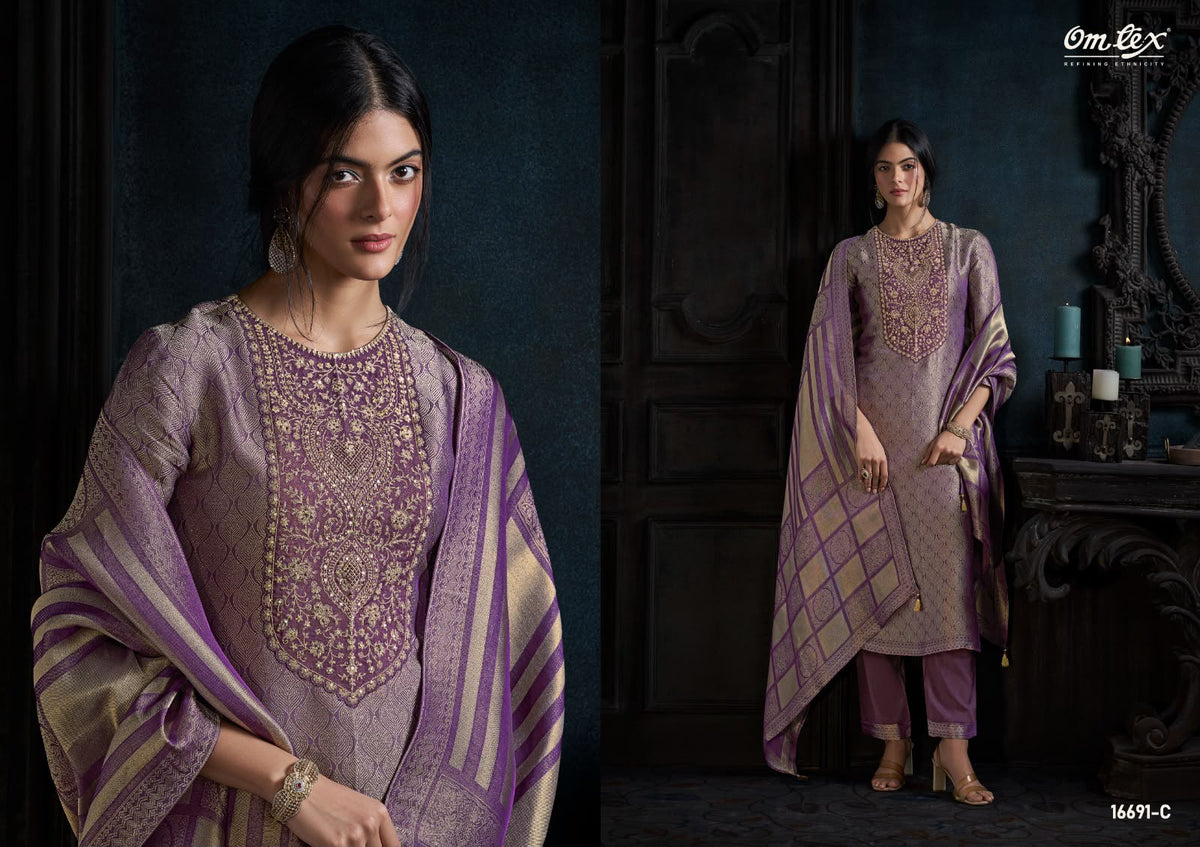 Ruhira Omtex Silk Jacquard Pant Style Suits Supplier Ahmedabad