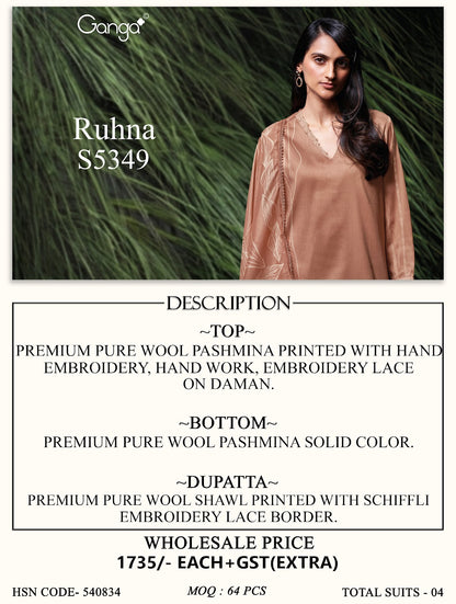 Ruhna S5349 Ganga Wool Pashmina Suits Manufacturer Gujarat
