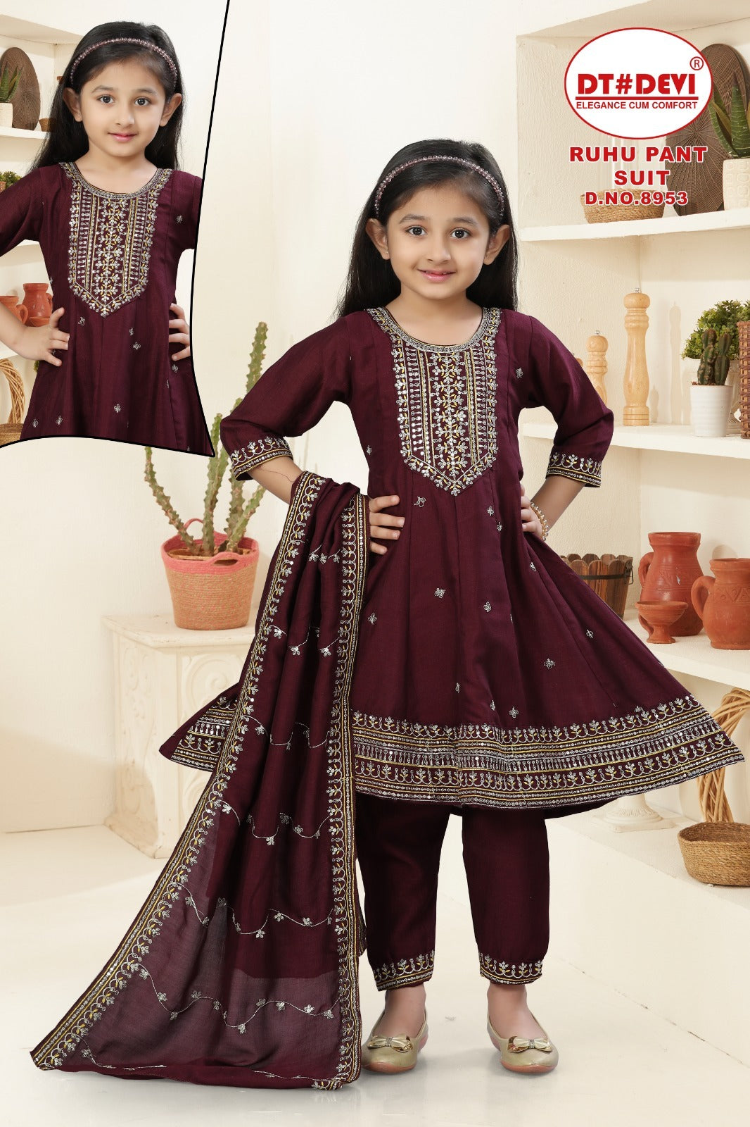 Ruhu 8953 Dt Devi Vichitra Silk Girls Readymade Pant Suits Supplier India