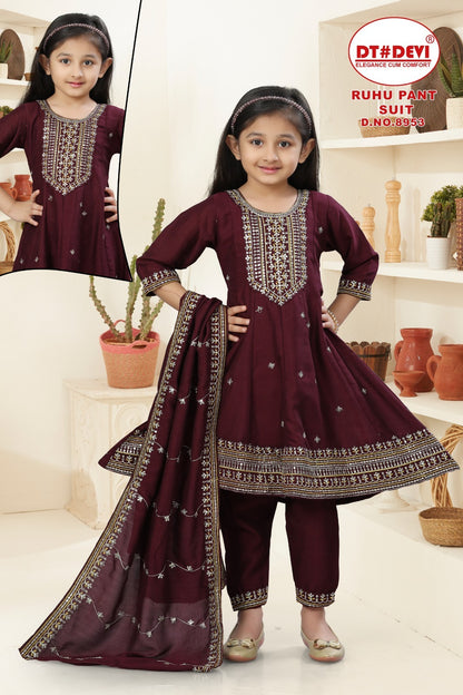 Ruhu 8953 Dt Devi Vichitra Silk Girls Readymade Pant Suits Supplier India