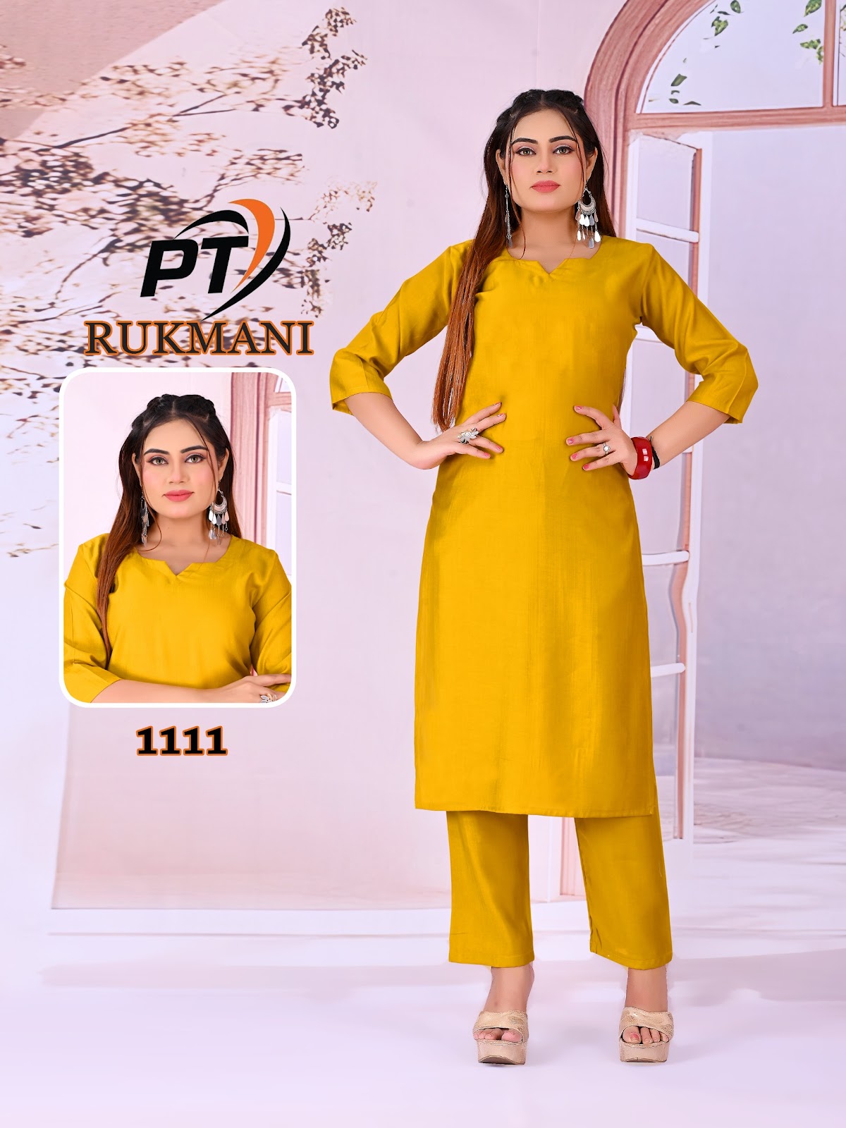 Rukmani 2 Pt Vertican Kurti Pant Set Supplier