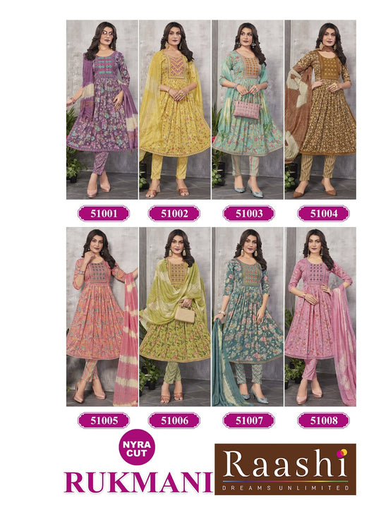 Rukmani Nayra Cut Raashi Capsule Readymade Pant Style Suits Wholesale Rate