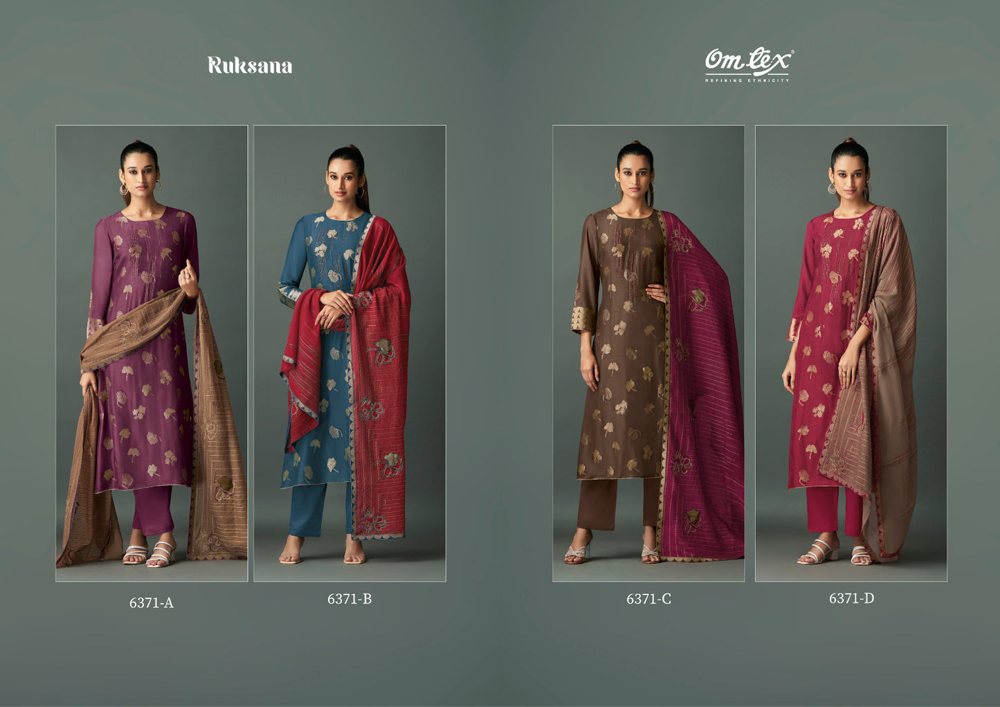 Ruksana 6371 Omtex Muslin Jacquard Pant Style Suits Wholesale Rate