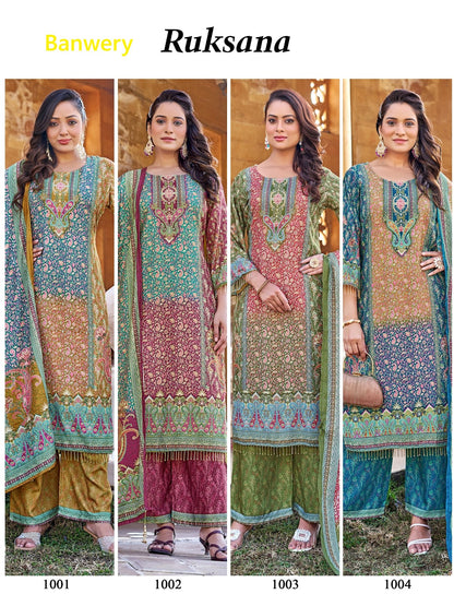 Ruksana Banwery Jam Satin Pakistani Readymade Suits Supplier Ahmedabad
