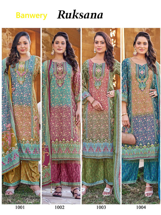 Ruksana Banwery Jam Satin Pakistani Readymade Suits Supplier Ahmedabad