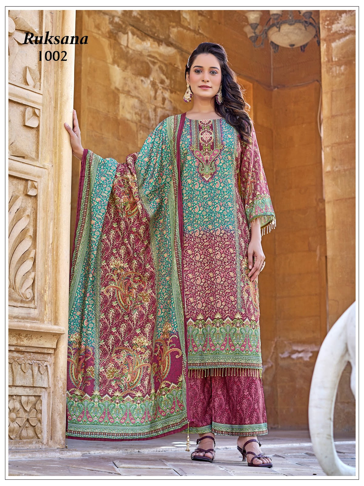 Ruksana Banwery Jam Satin Pakistani Readymade Suits Supplier Ahmedabad
