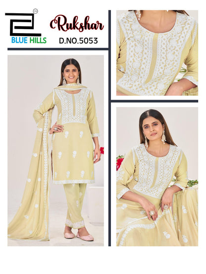 Rukshar Blue Hills Rayon 14Kg Readymade Pant Style Suits Wholesale Price