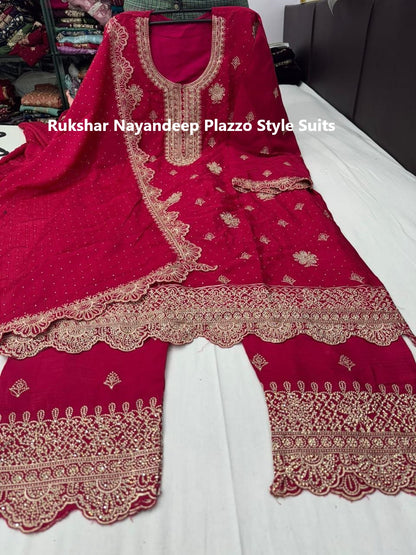 Rukshar Nayandeep Chinon Plazzo Style Suits Supplier Gujarat