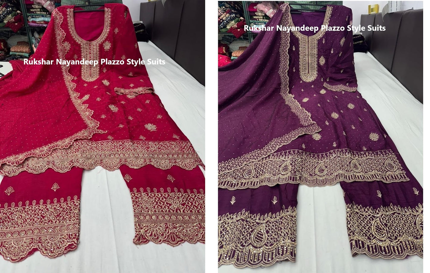 Rukshar Nayandeep Chinon Plazzo Style Suits Supplier Gujarat