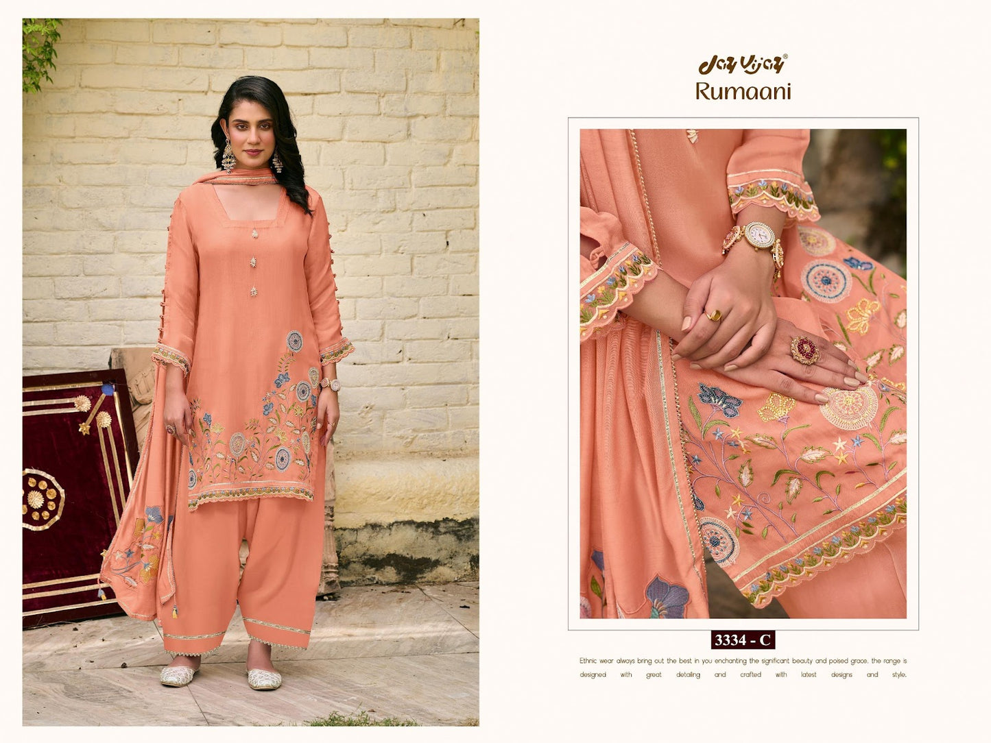 Rumaani 3334 Jay Vijay Organza Pant Style Suits Wholesaler Ahmedabad
