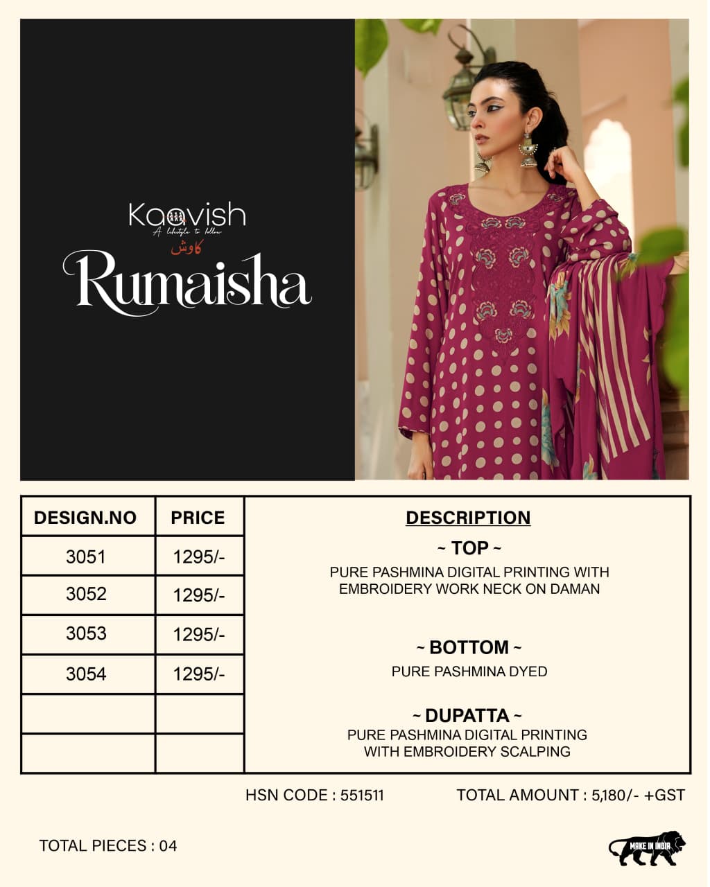 Rumaisha Kaavish Viscose Pashmina Suits Wholesaler India