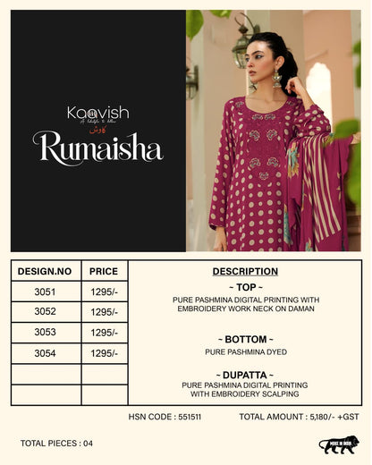 Rumaisha Kaavish Viscose Pashmina Suits Wholesaler India